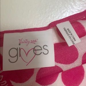 Thirty One Gives scarf URU pink white polka dot